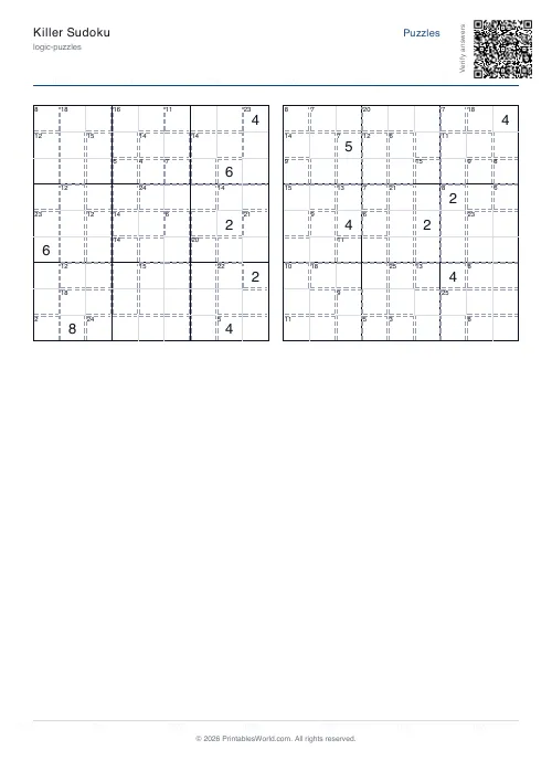 Free printable killer sudoku puzzle — with answer key — PDF download