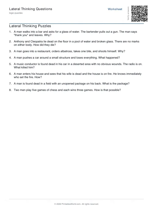 Free printable lateral thinking puzzle — PDF download