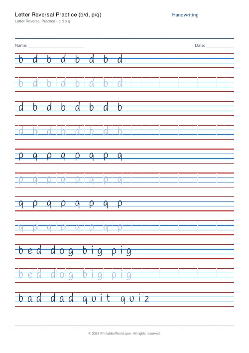 Free printable handwriting practice — Handlee — PDF download