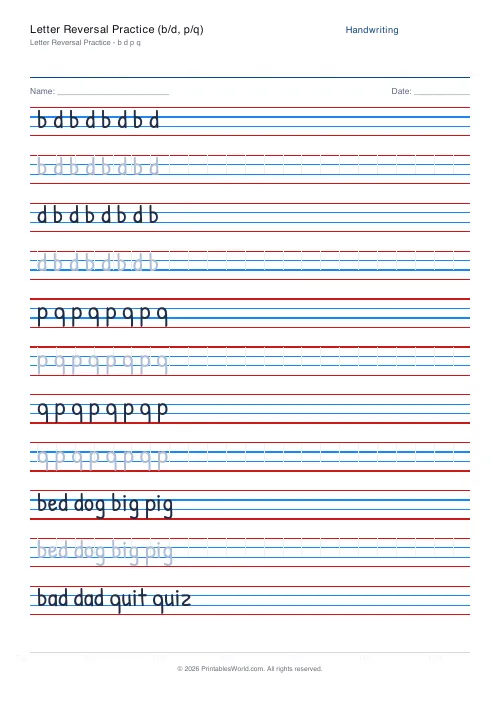 Free printable handwriting practice — Cursive (joined) — PDF download