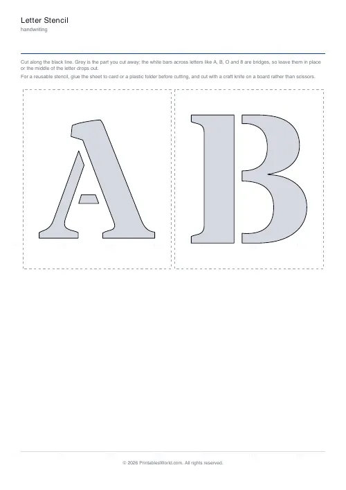 Free printable cut-out letter stencil (Bold stencil), PDF download