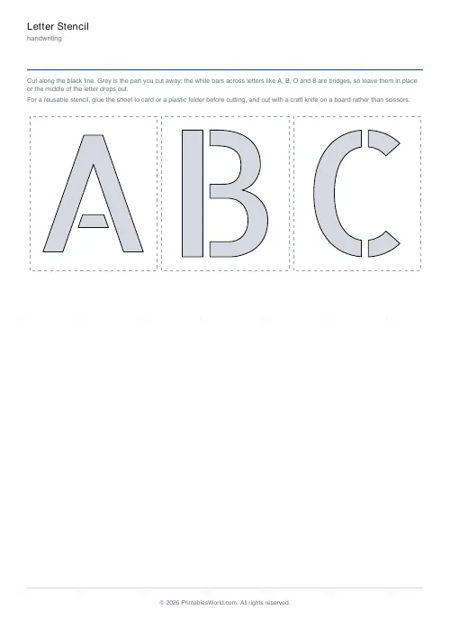 Free printable cut-out letter stencil (three per row), PDF download