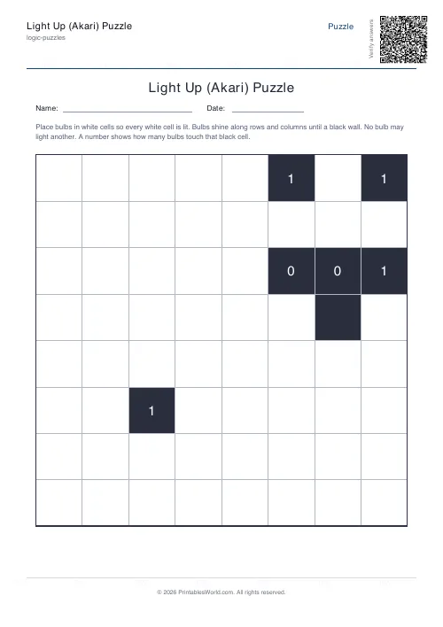 Free printable akari light up puzzle — Easy — PDF download