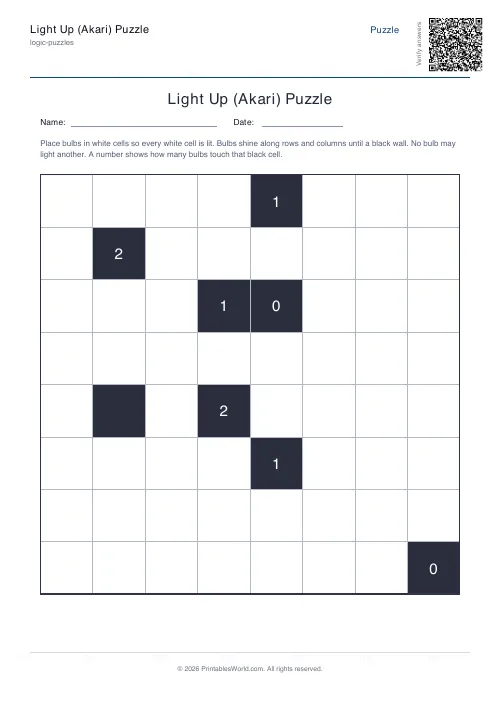 Free printable akari light up puzzle — 8x8 — PDF download