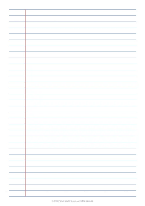 Free printable lined paper — With margin line — PDF download