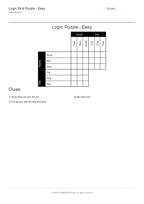 Free printable logic grid puzzle — 3 categories — PDF download