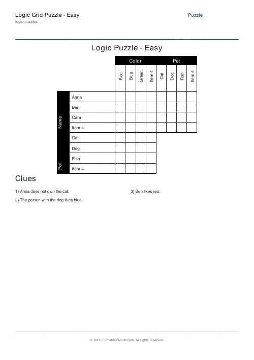 Free printable logic grid puzzle — 4 items — PDF download