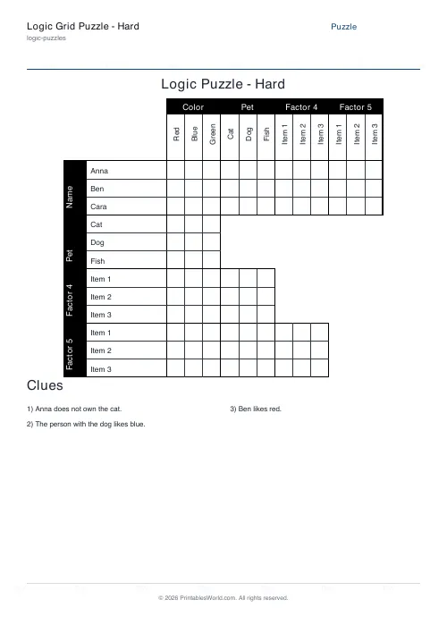 Free printable logic grid puzzle — 3 items — PDF download