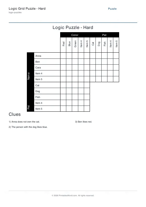 Free printable logic grid puzzle — 3 categories, with answer key — PDF download