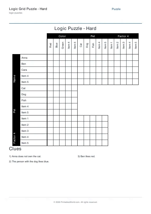 Free printable logic grid puzzle — 4 categories, with answer key — PDF download