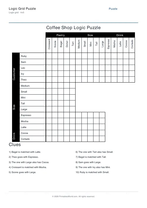 Free printable Coffee Shop logic grid puzzle — 4×5 — PDF download