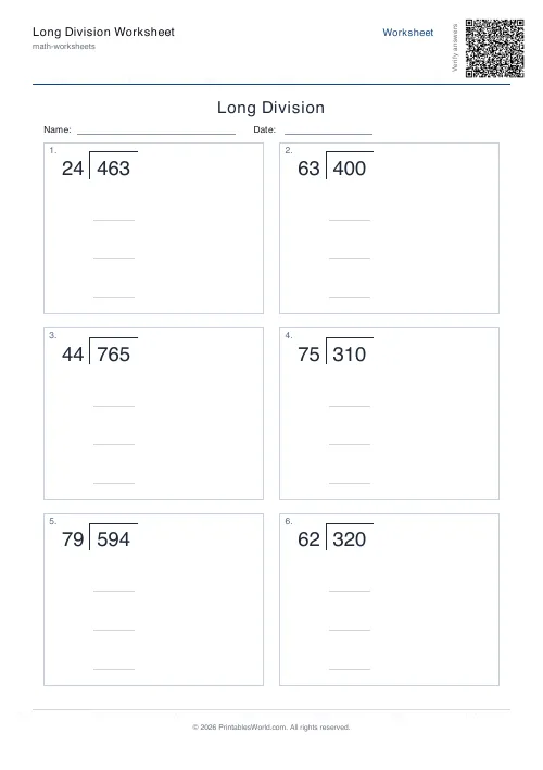 Free printable long division worksheet — 99, with answer key — PDF download
