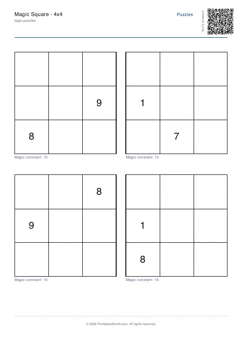 Free printable magic square puzzle — 3x3 — PDF download