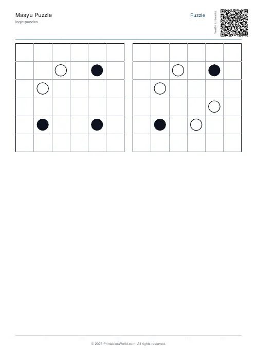 Free printable masyu loop puzzle — 6x6 — PDF download