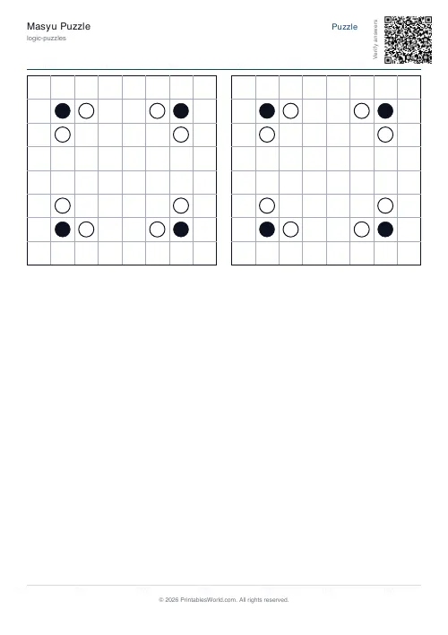 Free printable masyu loop puzzle — 8x8 — PDF download