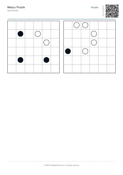Free printable masyu loop puzzle — 6x6, with answer key — PDF download