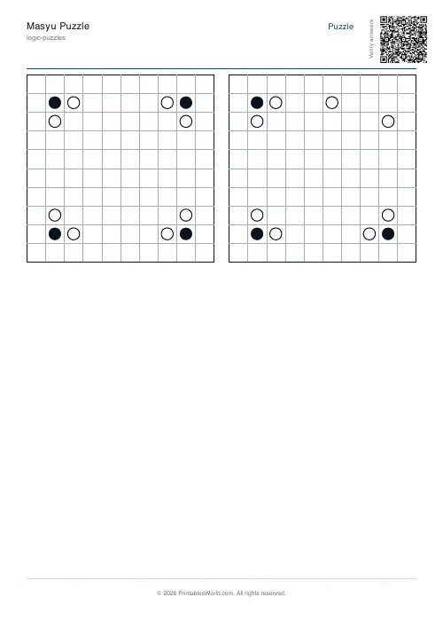 Free printable masyu loop puzzle — 10x10, with answer key — PDF download
