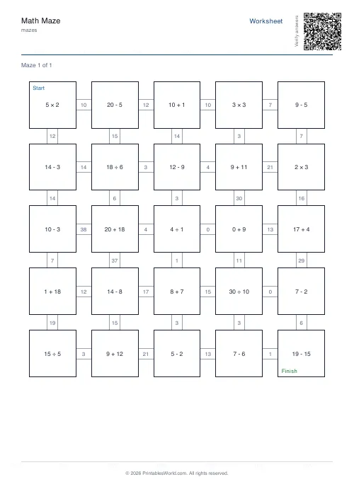 Free printable math maze — Year 4 — PDF download