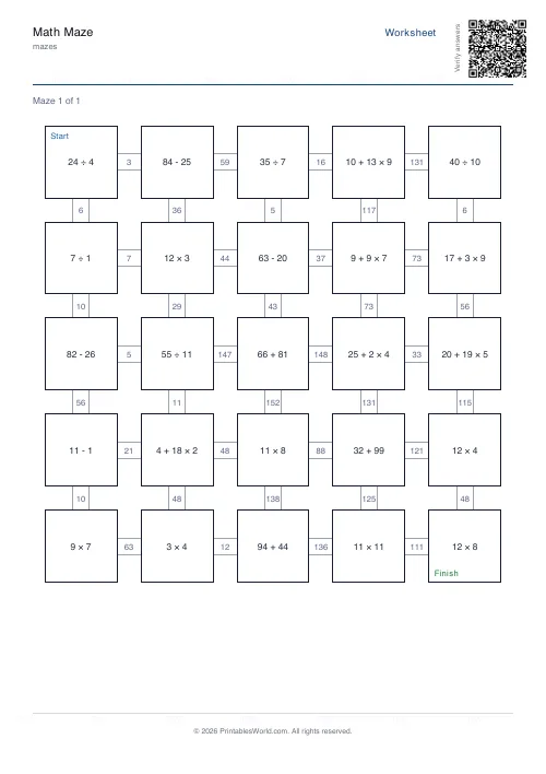 Free printable math maze — Year 6 — PDF download