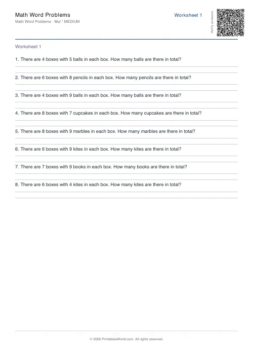 Free printable math word problems worksheet — Multiplication — PDF download