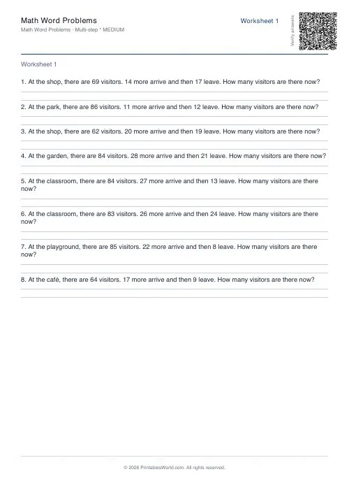 Free printable math word problems worksheet — Multi-step — PDF download