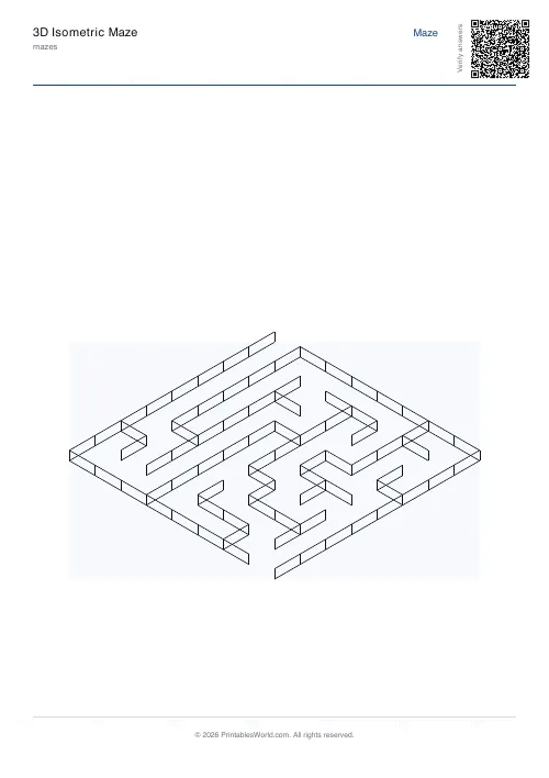 Free printable 3D isometric maze — 8×8, with answer key — PDF download
