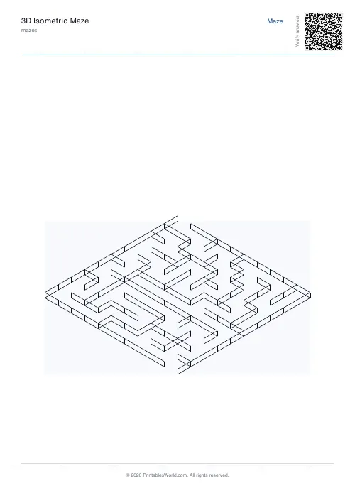 Free printable 3D isometric maze — Hard — PDF download