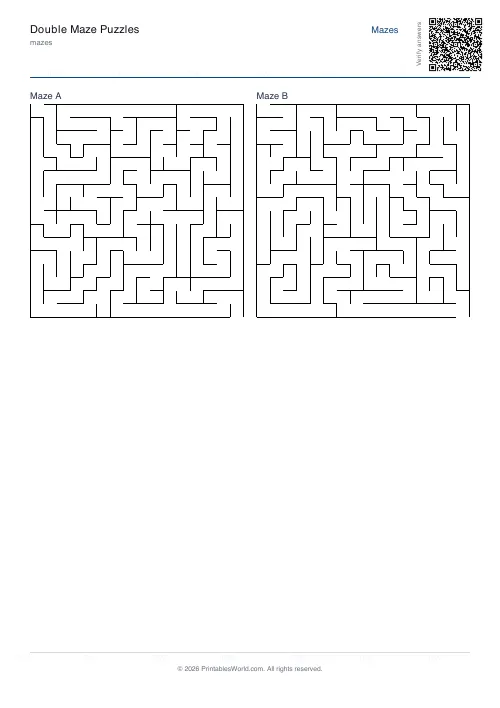 Free printable double maze — 16×16 — PDF download