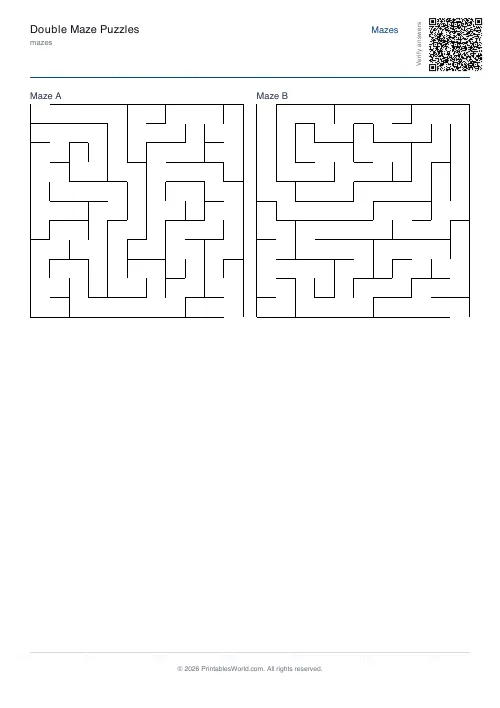 Free printable double maze — Medium, with answer key — PDF download