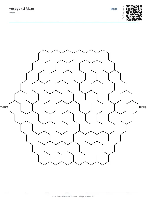 Free printable hexagonal maze — Easy — PDF download