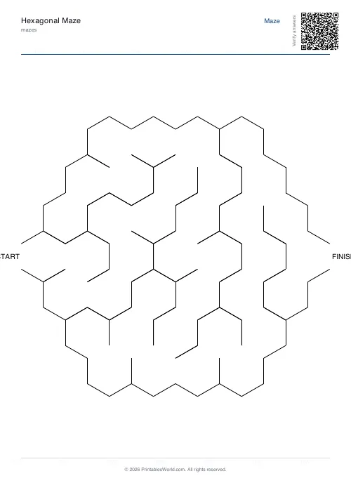 Free printable hexagonal maze — 3, with answer key — PDF download