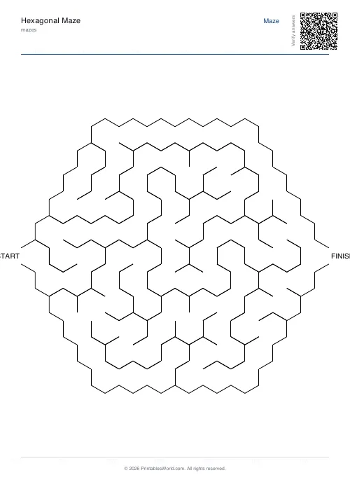 Free printable hexagonal maze — 5, with answer key — PDF download