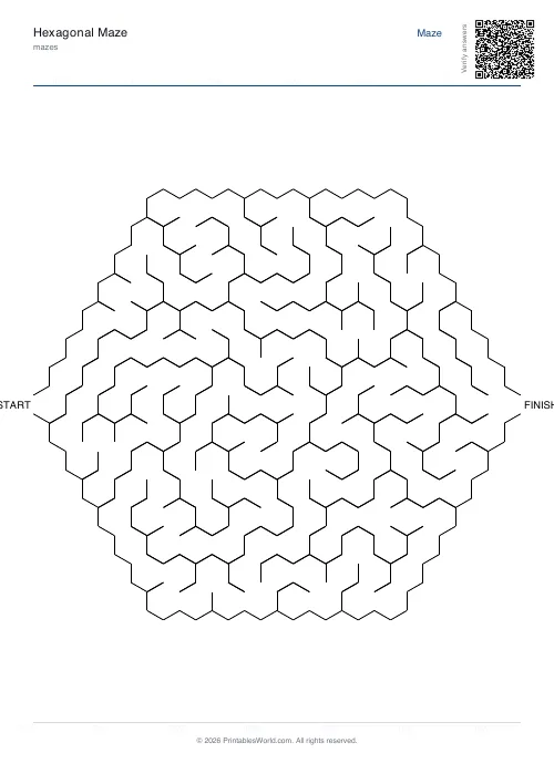 Free printable hexagonal maze — 7, with answer key — PDF download