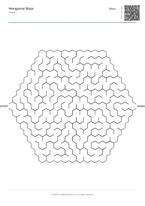 Free printable hexagonal maze — 8, with answer key — PDF download