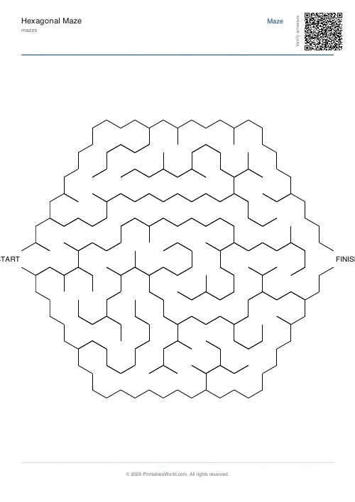 Free printable hexagonal maze — Medium — PDF download