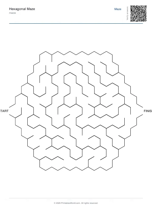 Free printable hexagonal maze — Hard — PDF download