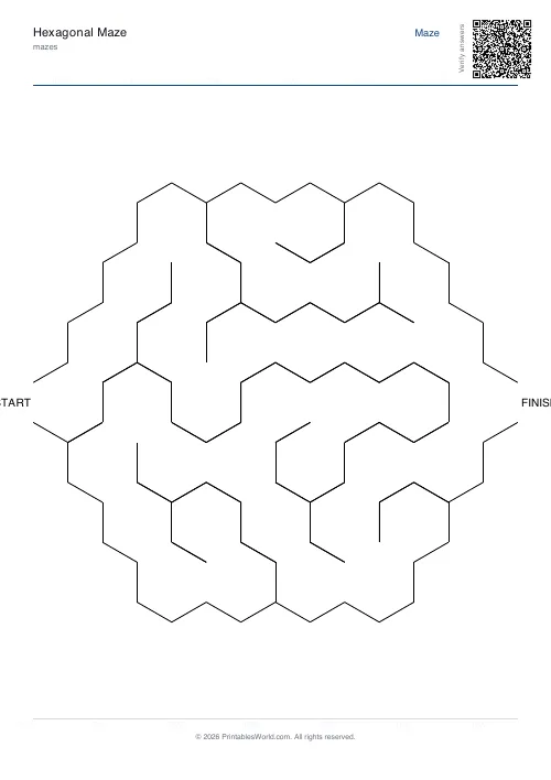 Free printable hexagonal maze — 3 — PDF download