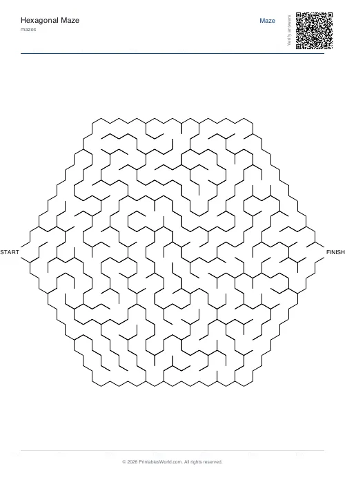Free printable hexagonal maze — 8 — PDF download
