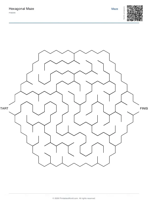 Free printable hexagonal maze — Easy, with answer key — PDF download