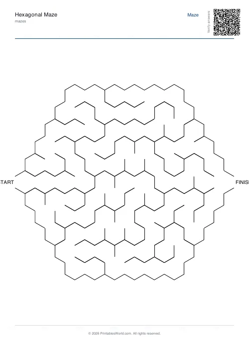 Free printable hexagonal maze — Medium, with answer key — PDF download