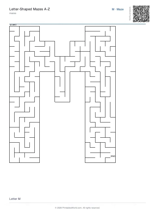 Free printable letter maze — M, with answer key — PDF download