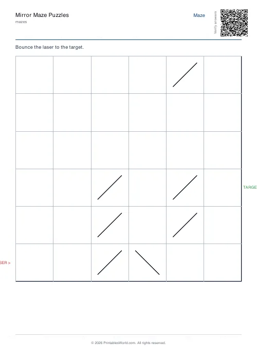 Free printable mirror maze — 6×6, with answer key — PDF download