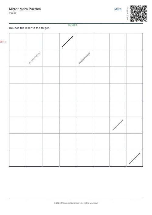 Free printable mirror maze — 8×8, with answer key — PDF download