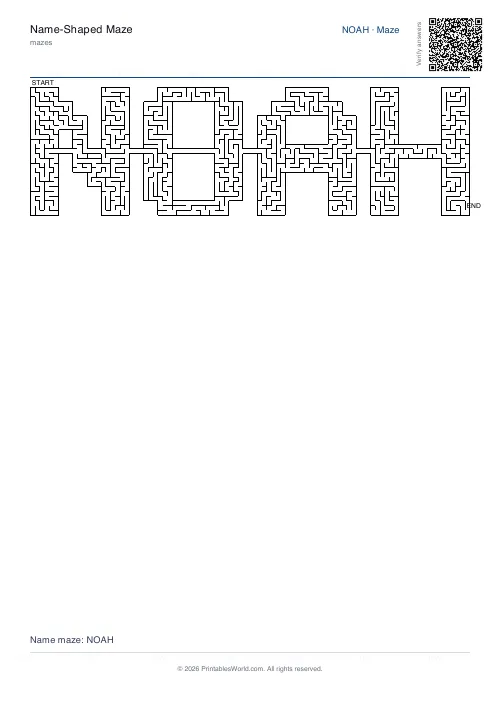 Free printable name maze — Noah, with answer key — PDF download