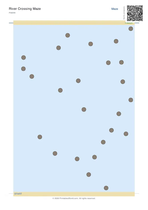 Free printable river crossing maze — 25 — PDF download