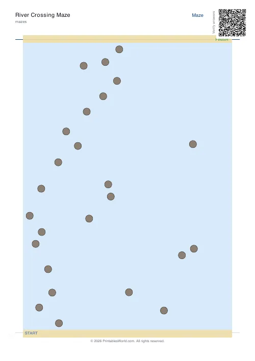 Free printable river crossing maze — 25, with answer key — PDF download