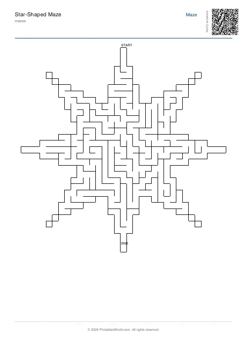 Free printable star maze — 8-point, with answer key — PDF download