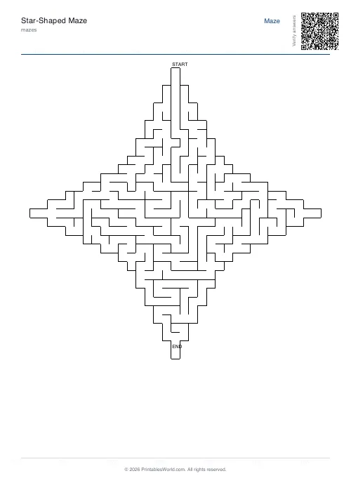 Free printable star maze — 4-point, with answer key — PDF download