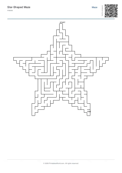 Free printable star maze — 5-point, with answer key — PDF download