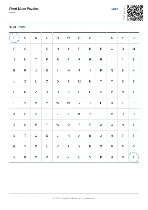 Free printable word maze — PDF download